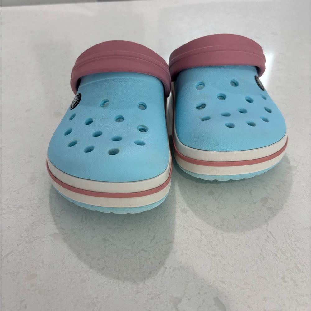 CROCS Kids Aqua Blue Pink Strap Clog Water Shoes - Picture 3 of 13